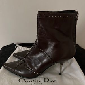 Christian Dior dark brown leather ankle boots